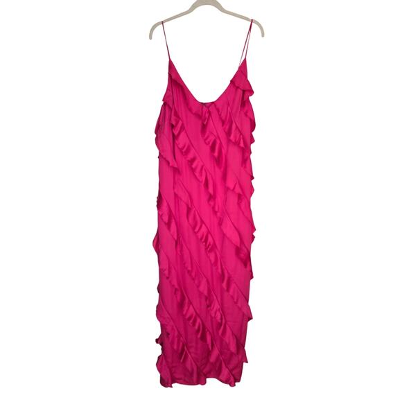 NWT By Anthropologie Bias-Cut Ruffled Midi Dress $198 X-LARGE Pink V-neck - Picture 5 of 7